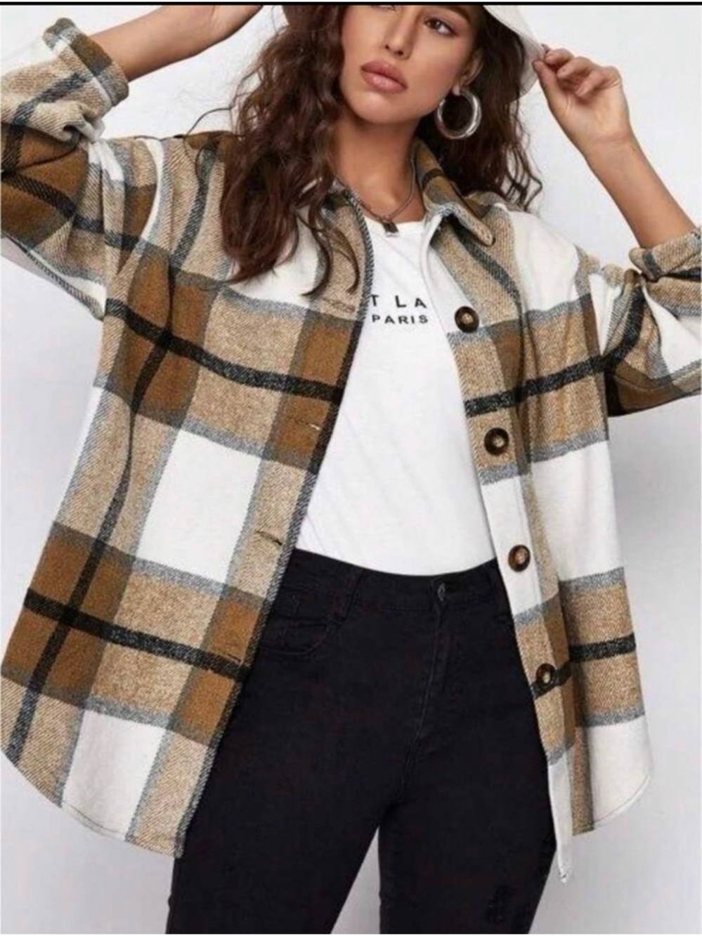 Plaid Long Sleeve in White and Camel